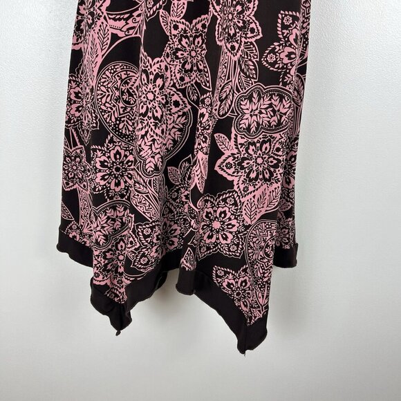 VTG Speechless y2k Babydoll Midi Dress XS Stretchy Brown Pink Asymmetrical - Picture 5 of 10